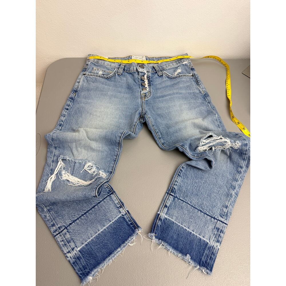 Free People The Fling Jeans 25 Distressed Button Fly Raw Hem Straight - Picture 2 of 10